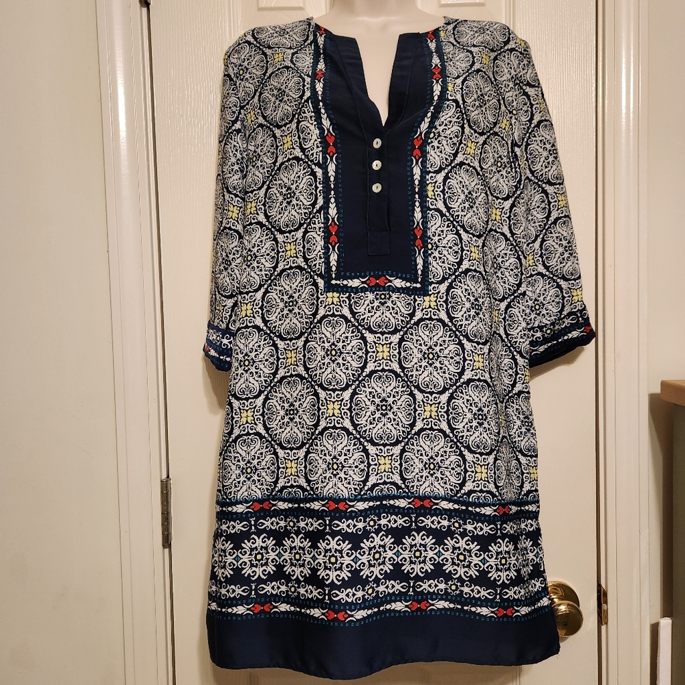 Grace Elements Navy Medallion Print V-Neck 3/4 Sl… - image 3
